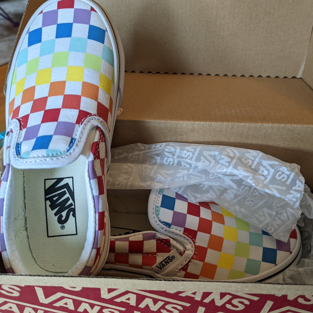 Vans Kids' Rainbow Checkered Slip-On Shoes
